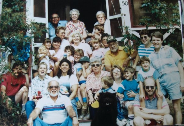 Family Picture on the Cottage stairs.  My brother and I are sitting on Mom's lap in the middle. 